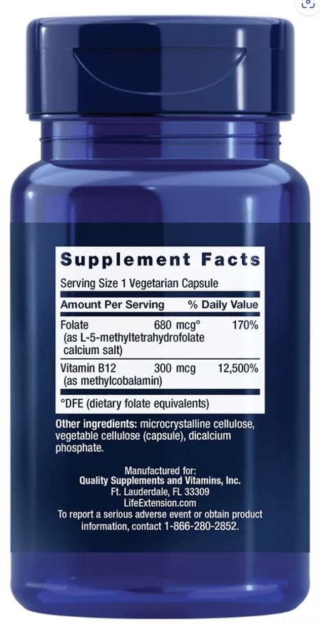 Ácido Fólico Metilado & B12 90 cápsulas Life Extension