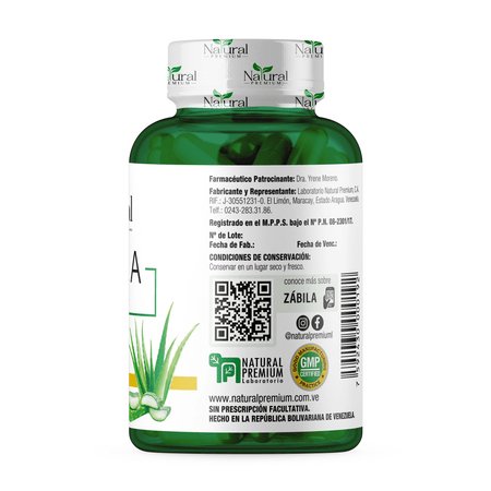Aloe Vera / Sábila 300 mg 60 Cápsulas Natural Premium