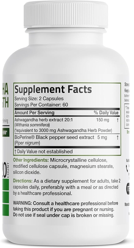 Ashwagandha  3000 mg 120 cápsulas Bronson Basics