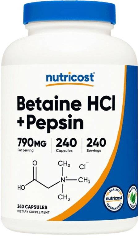 Betaina HCL + Pepsina 790 mg 240 cápsulas Nutricost