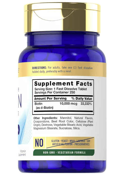 Biotina 10000 mcg 250 tabletas sabor cereza Carlyle