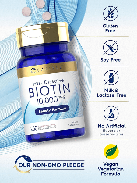 Biotina 10000 mcg 250 tabletas sabor cereza Carlyle