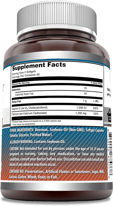 Calcio con Vitamina D3 120 cápsulas Amazing Nutrition