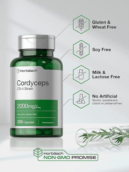 Cordyceps Mushroom 2000 mg 200 cápsulas Horbaach
