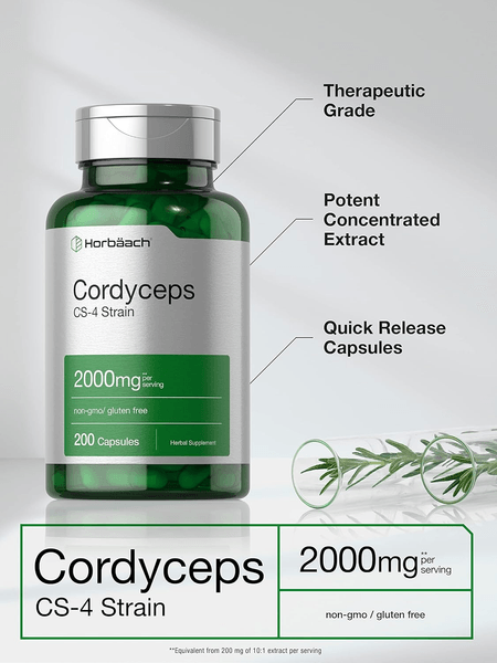 Cordyceps Mushroom 2000 mg 200 cápsulas Horbaach