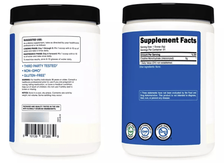 Creatina Monohidratada en polvo 5g 91 Servicios Nutricost