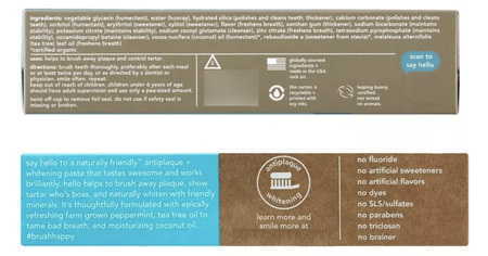 Crema dental sin fluor anti placas  4.7 Oz / 133 g Hello