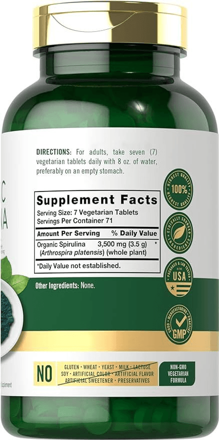Espirulina Organica 3.500mg 500 tabletas Carlyle