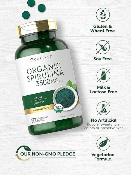 Espirulina Organica 3.500mg 500 tabletas Carlyle
