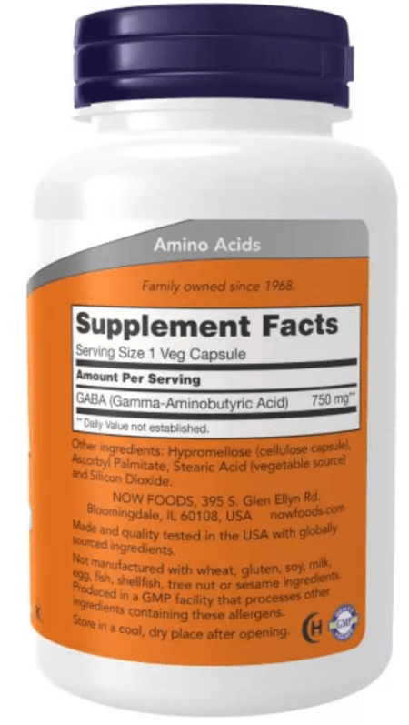GABA 750 mg 100 cápsulas Now
