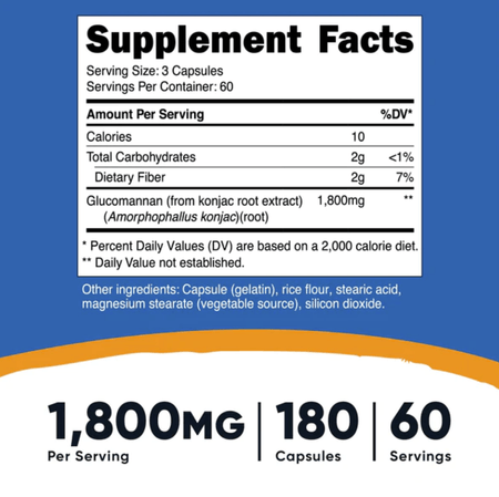 Glucomanano (Glucomannan) 1800 mg 180 cápsulas Nutricost