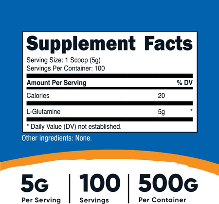 Glutamina en polvo 5 g por 100 servicios Nutricost