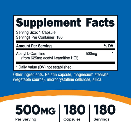 L Carnitina 500mg 180 cápsulas Nutricost