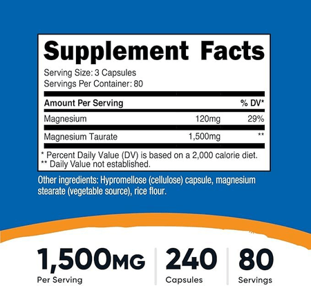 Taurato de magnesio 1.500mg 240cáps Nutricost