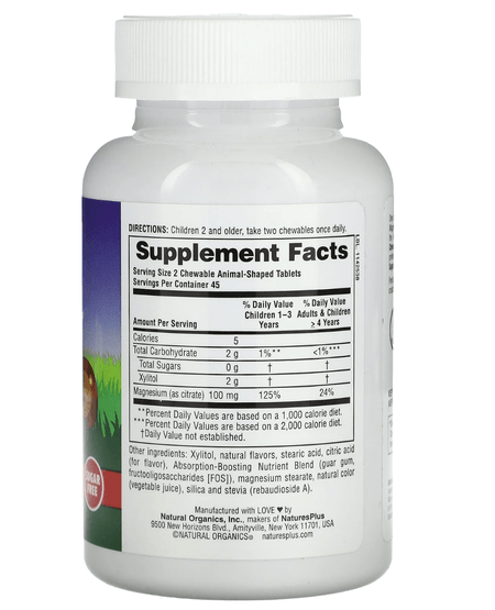 Magnesio para niños 90 tabletas masticables Natures Plus