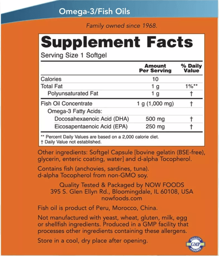 Omega 3 concentrado (DHA) 500 mg  180 cápsulas blandas Now