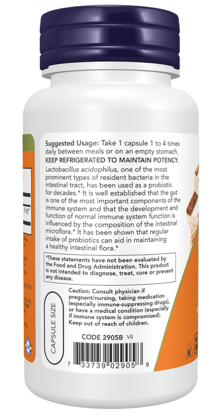 Probiótico Ácidophilus 2 Billones 100 cápsulas Now