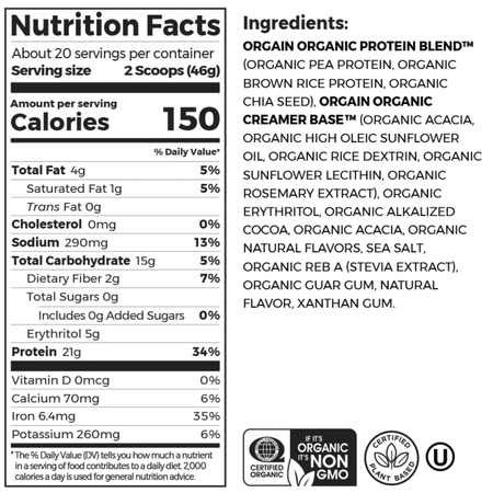 Proteína Orgánica Vegana 920g  20 Servicios Orgain