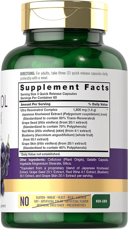 Resveratrol Complex 1800 mg 180 cápsulas Carlyle