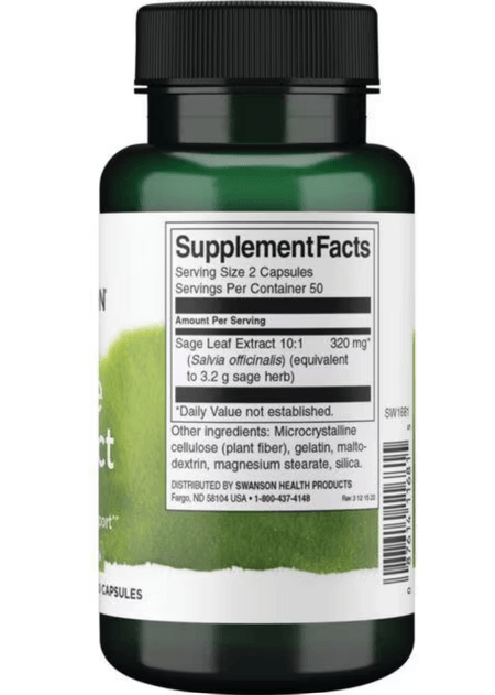 Salvia (Sage Extract) 160 mg 100 cápsulas Swanson
