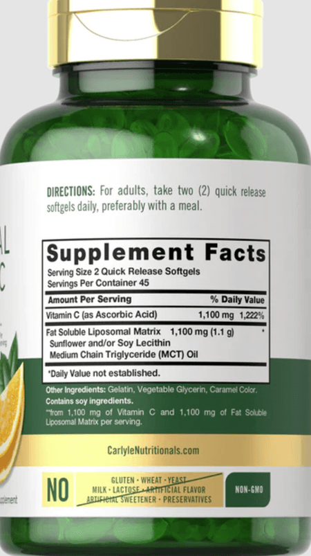 Vitamina C Liposomal 2200 mg 90 cápsulas blandas Carlyle