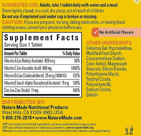 Vitamina C con D3 y Zinc 1000 mg 60 tabletas Nature Made