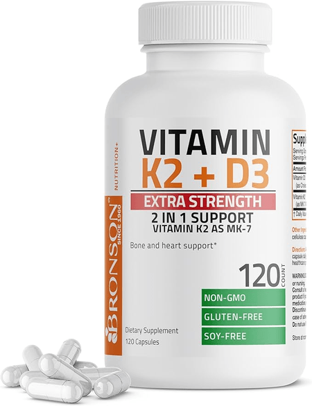 Vitamina D3 con K2 10.000 120 cápsulas Bronson