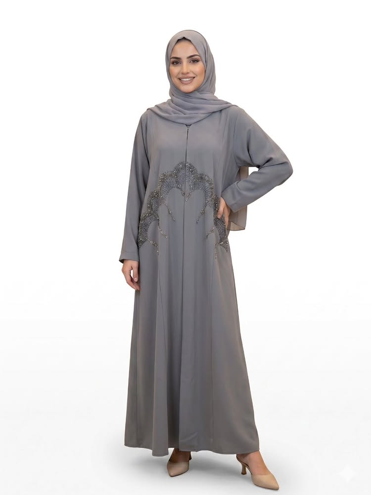 Grey Beaded Abaya