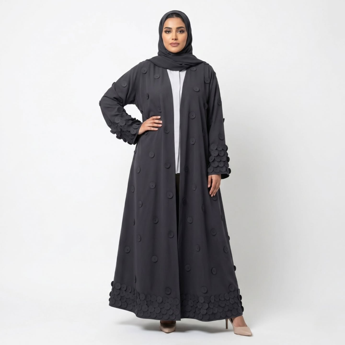 Charcoal 3D Disc Abaya