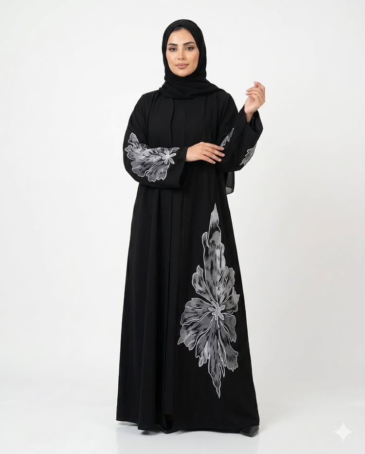 Silver Bloom Abaya