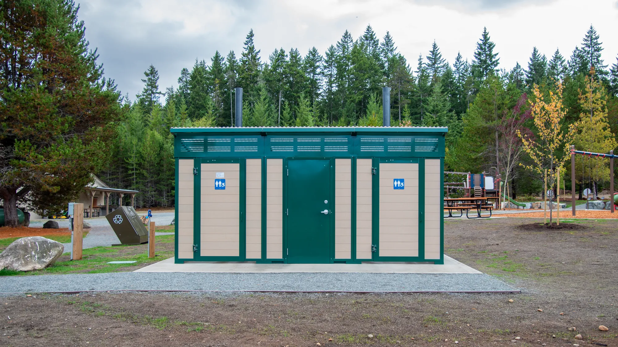 Wishbone Custom Forest Outhouse Building at Lions Community Park
