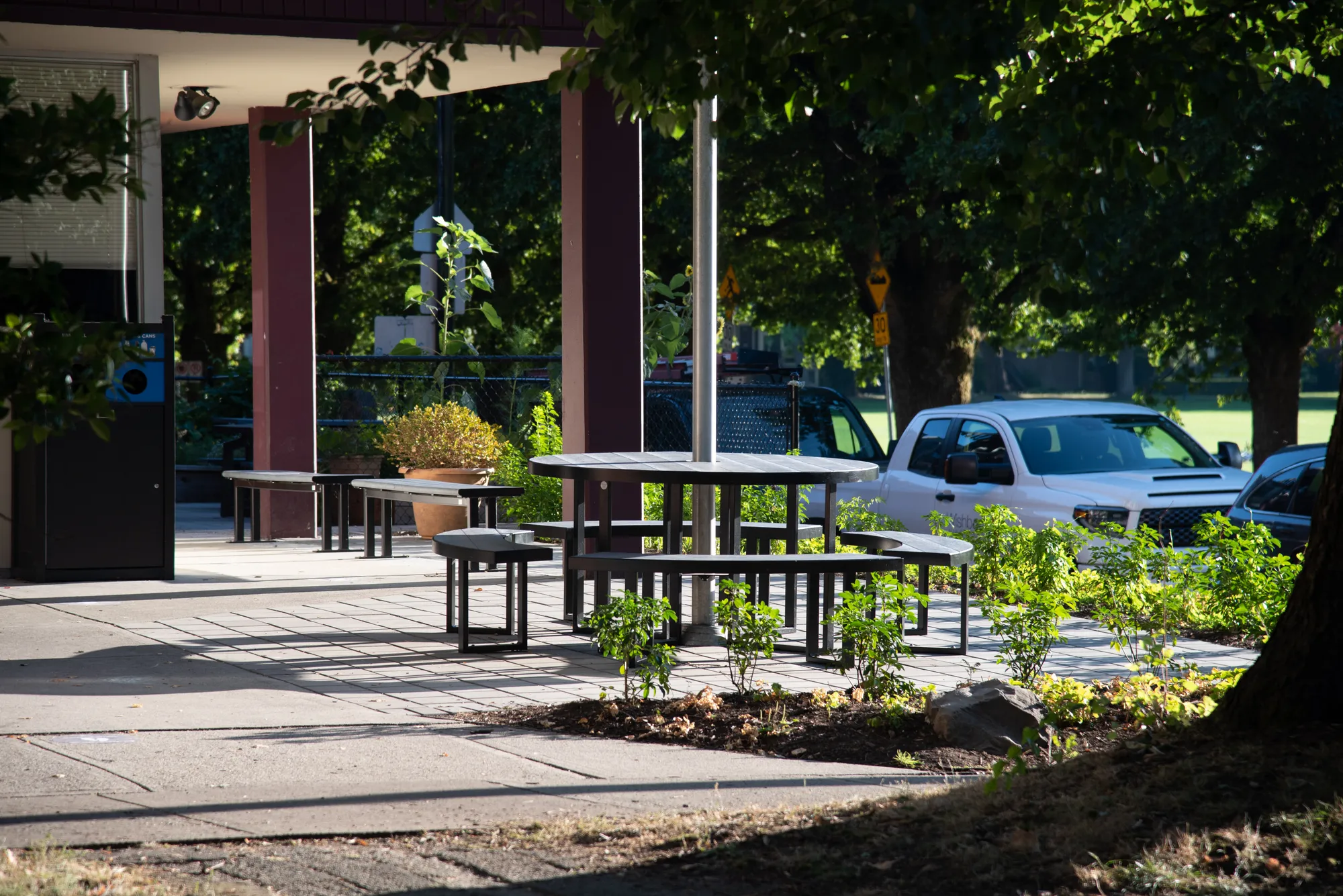 Custom Skyline 5 ft Round Picnic Table at Fraser Academy in Vanc