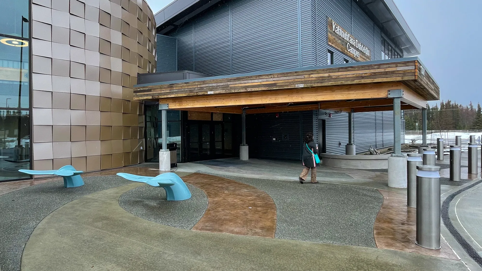 Wishbone Whale Tail Benches at the Kenaitze Education Center in