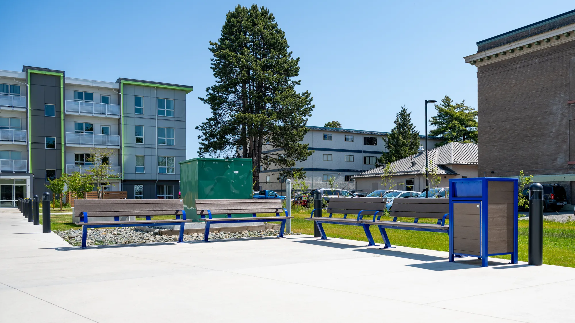 Wishbone Bayview Benches and Urban Form Waste Receptacle at The