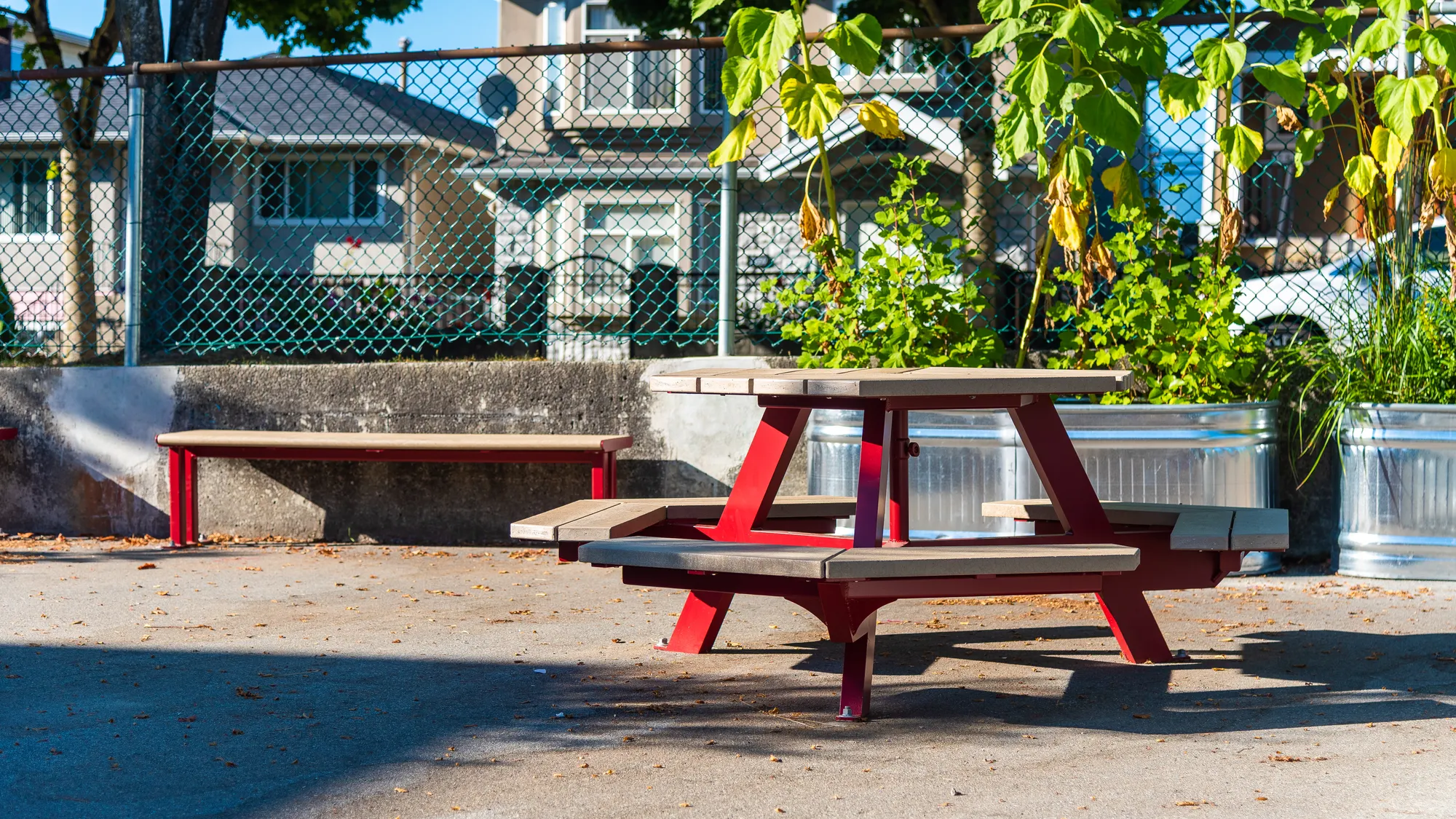 Wishbone Bayview Hexagonal Picnic Table and Larson Backless Benc