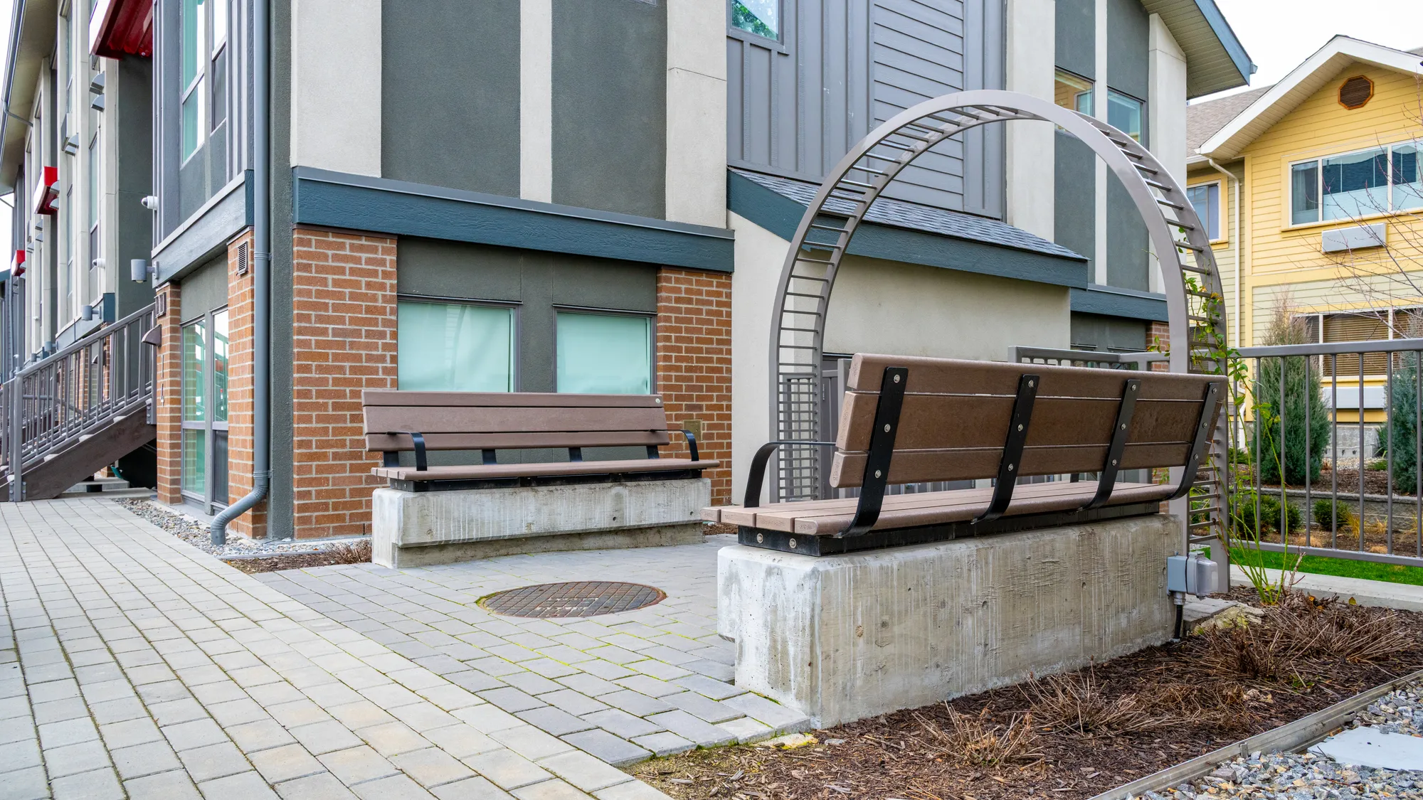Wishbone Bayview Wall Top Benches at The Arbour in Kelowna, BC