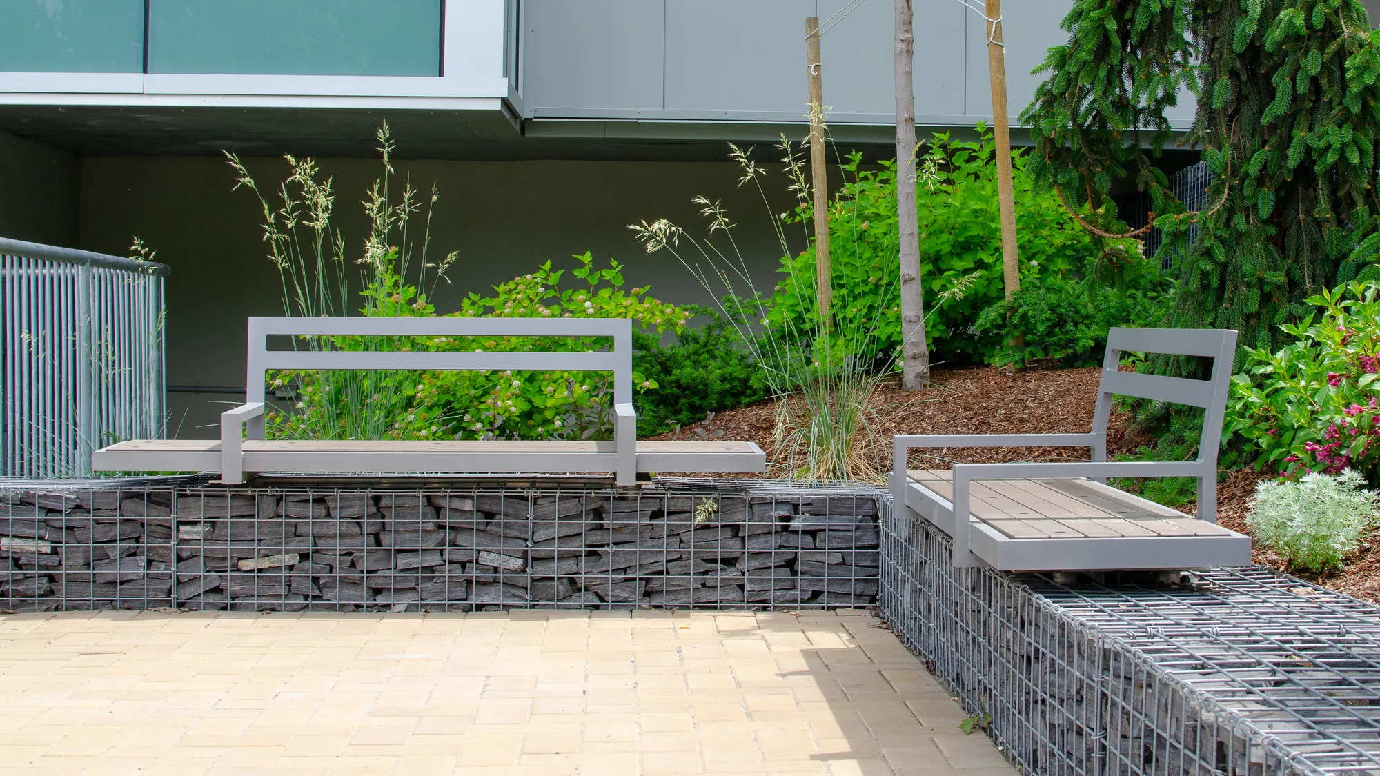 Wishbone Custom Gabion Bench at Royal Inland Hospital in Kamloop