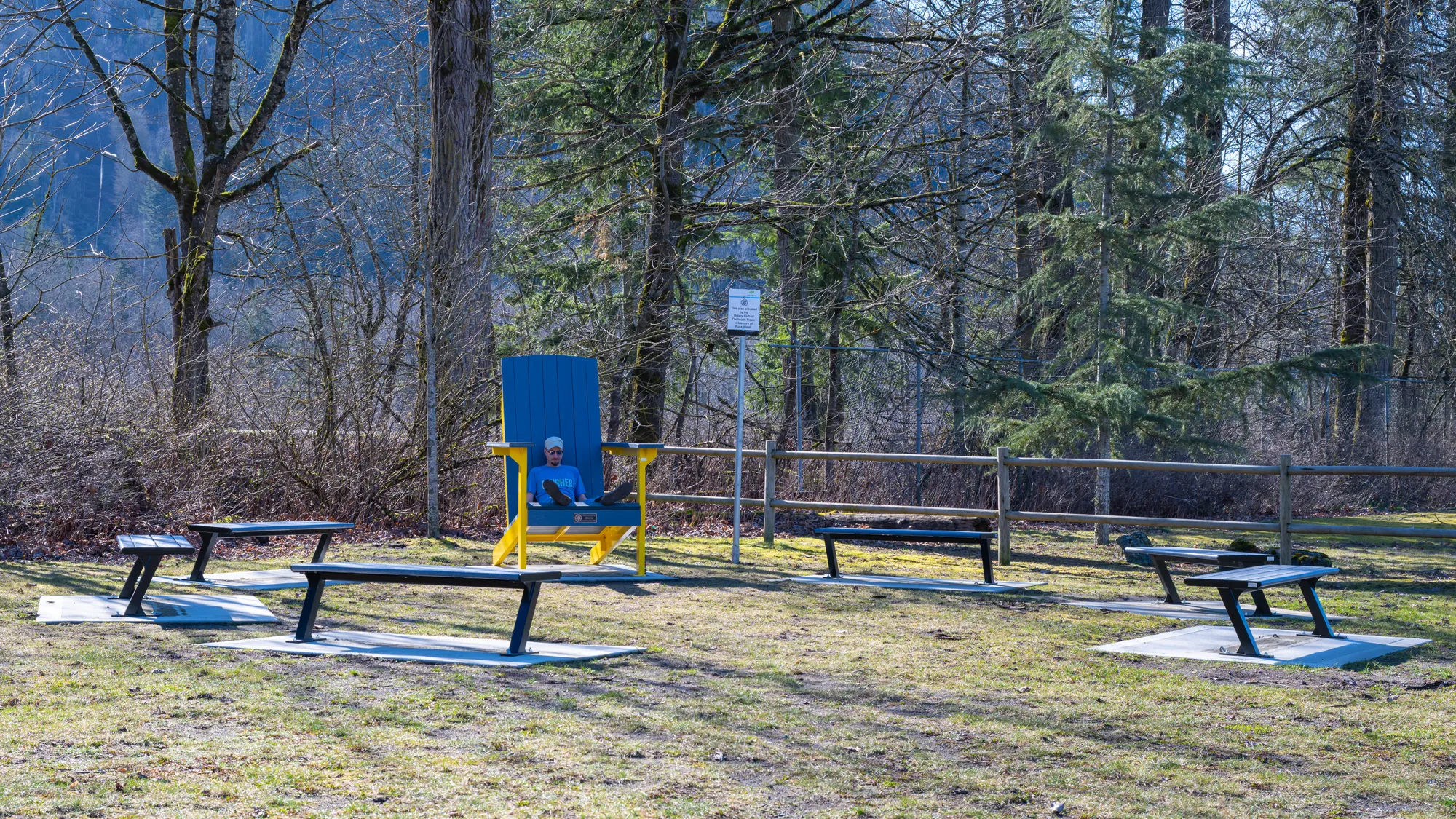 Wishbone Giant Adirondack Chair and Bayview Backless Benches at