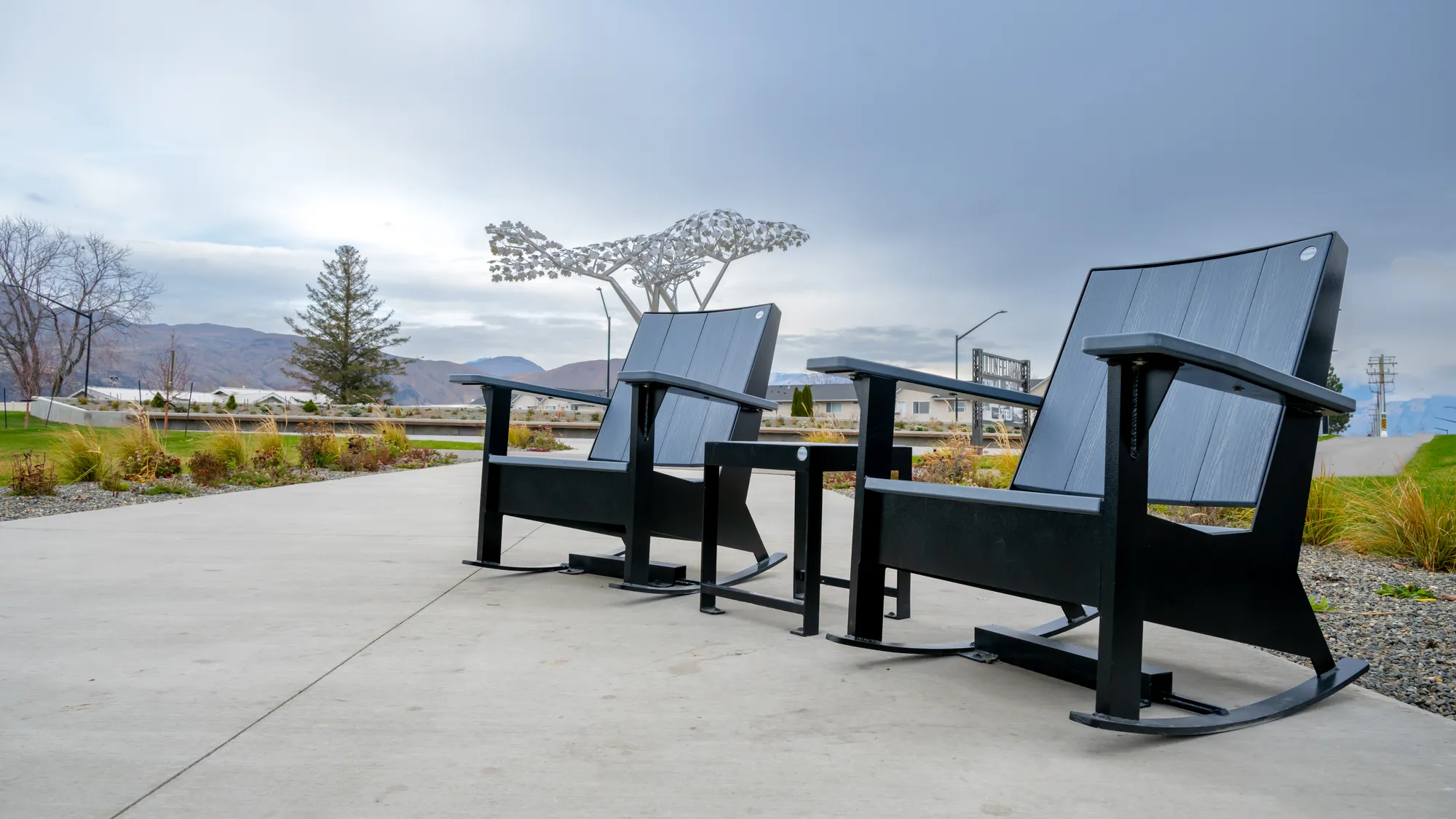 Wishbone JEM Rocking Chairs at the May She Soar Memorial in Kaml