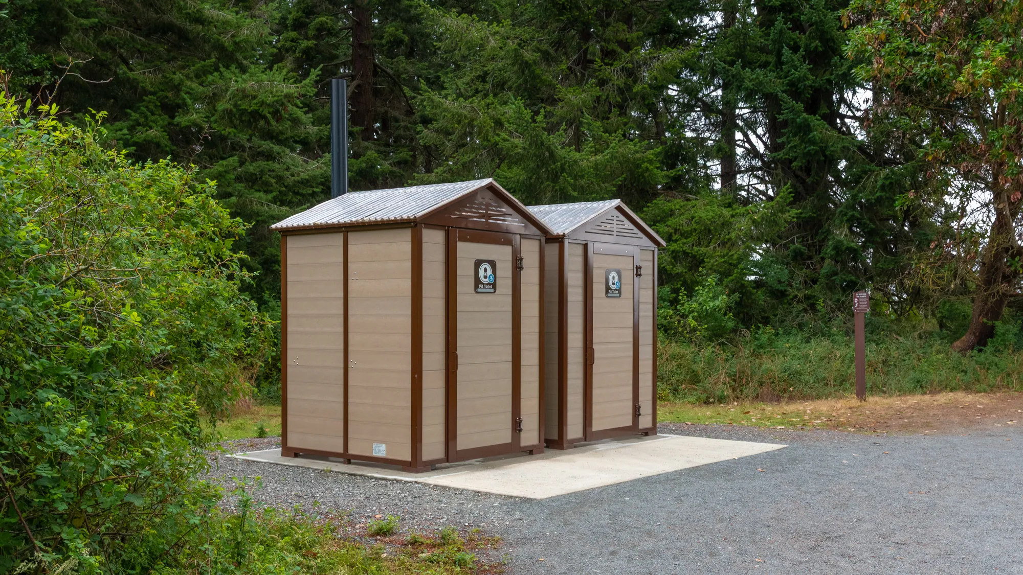 Wishbone John Jumbo Outhouses at Rathtrevor  Provincial Park in