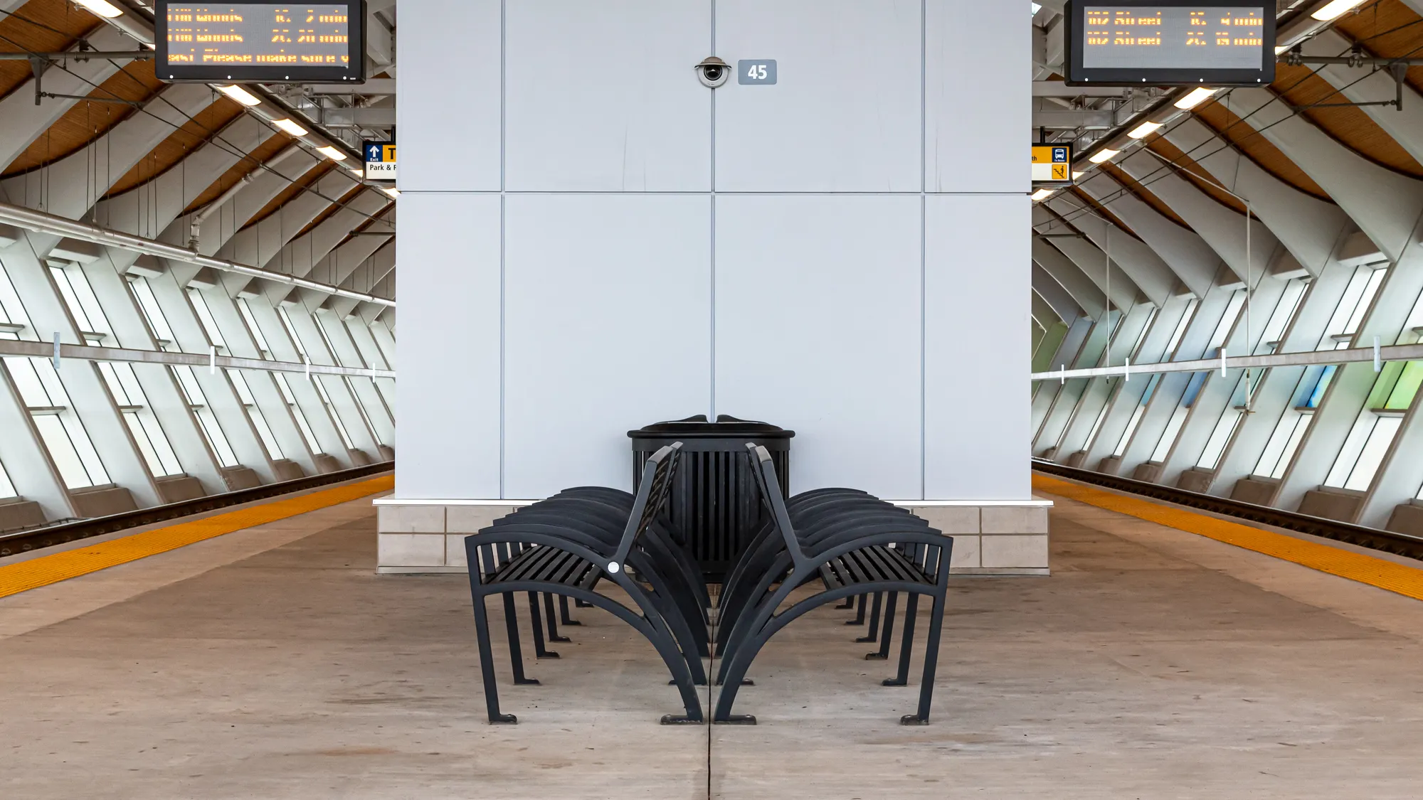 Wishbone Modena Aluminum Benches on the LRT at the Davies Transi