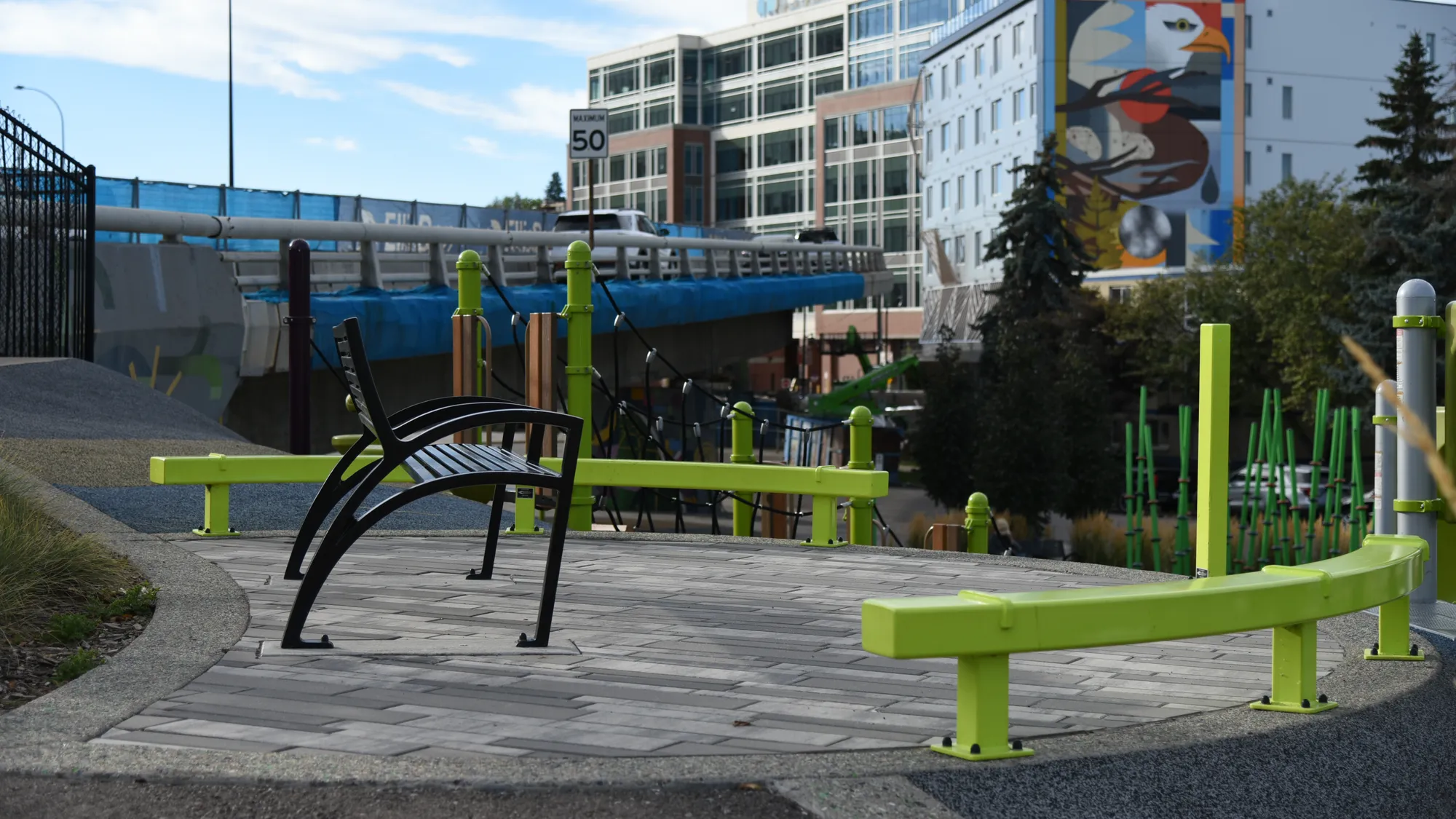 Wishbone Modena Aluminum Bench at Flyover Park in Calgary Albert