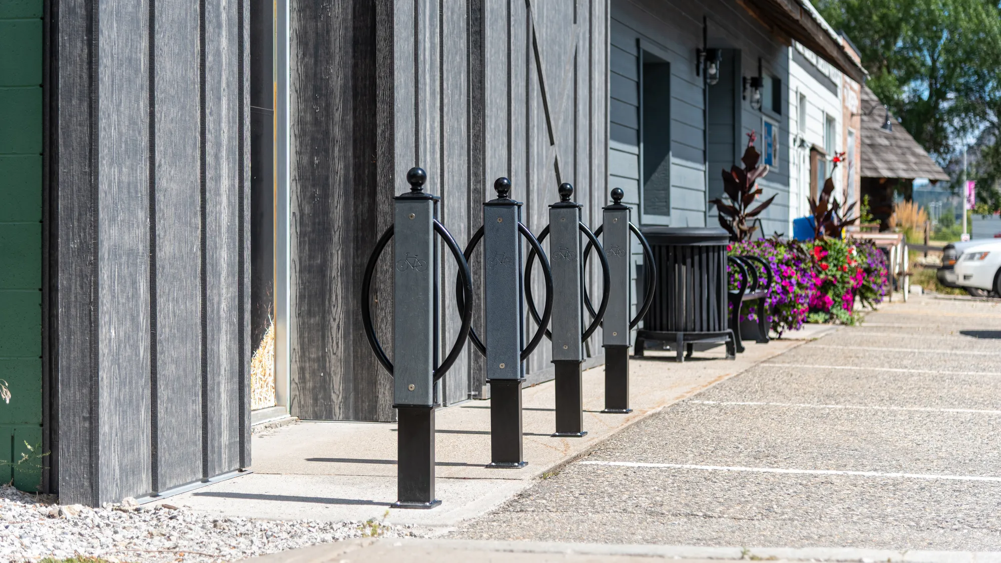 Wishbone Modena Bike Racks with Custom Decorative Top at Westbank Museum in West Kelowna BC