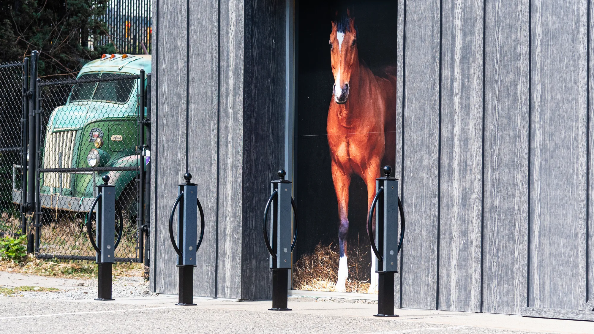 Wishbone Modena Bike Racks with Optional Decorative Ball Cap at