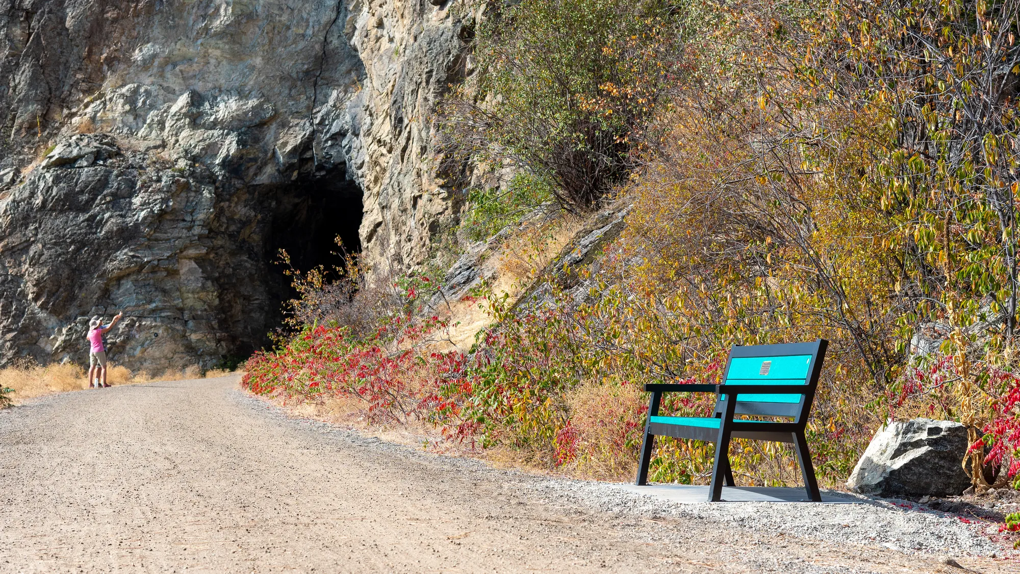 Wishbone Rutherford Memorial Bench on the KVR above Naramata, BC