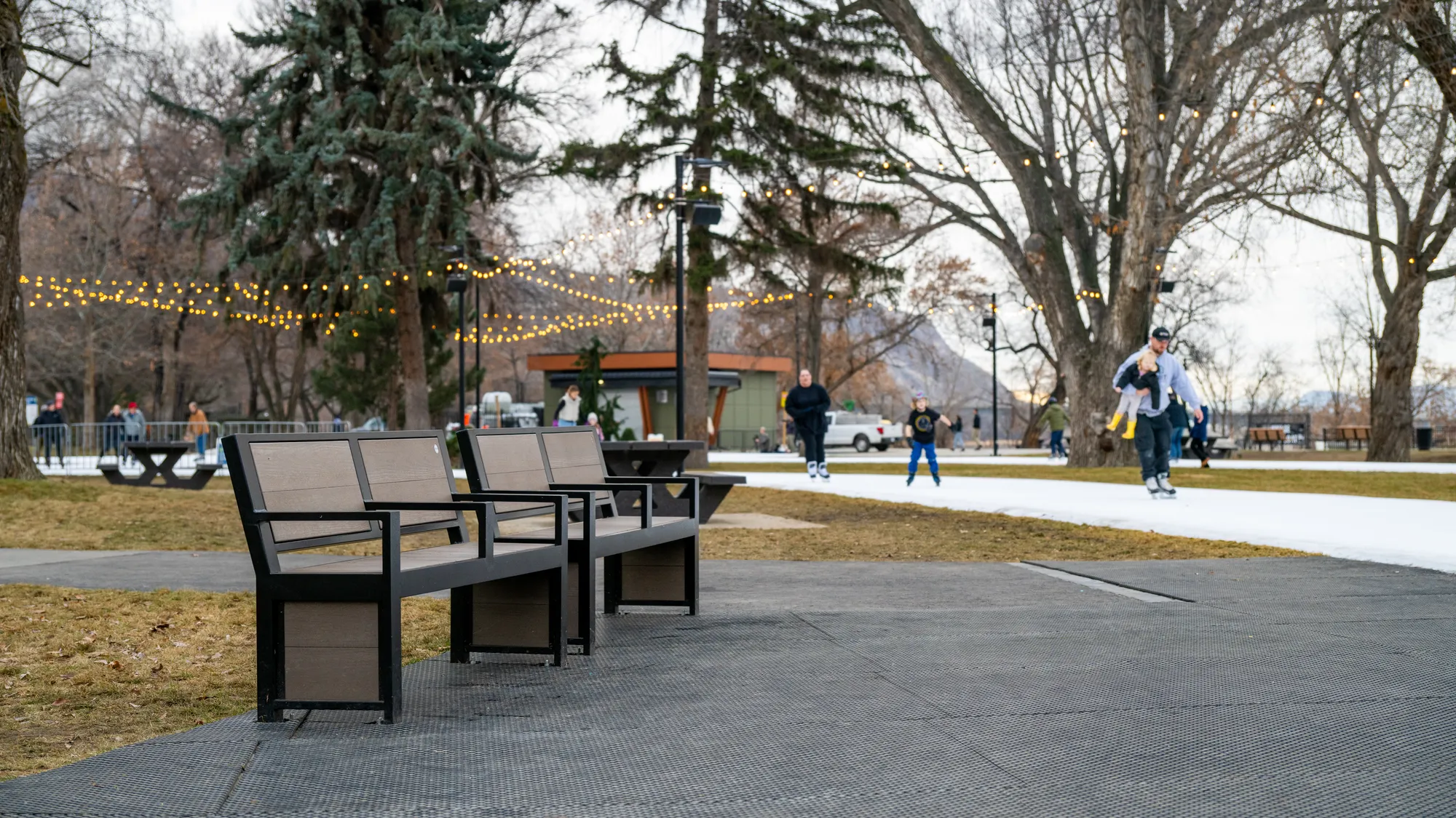 Wishbone Urban Form Full Back Benches with Armrests at Riverside