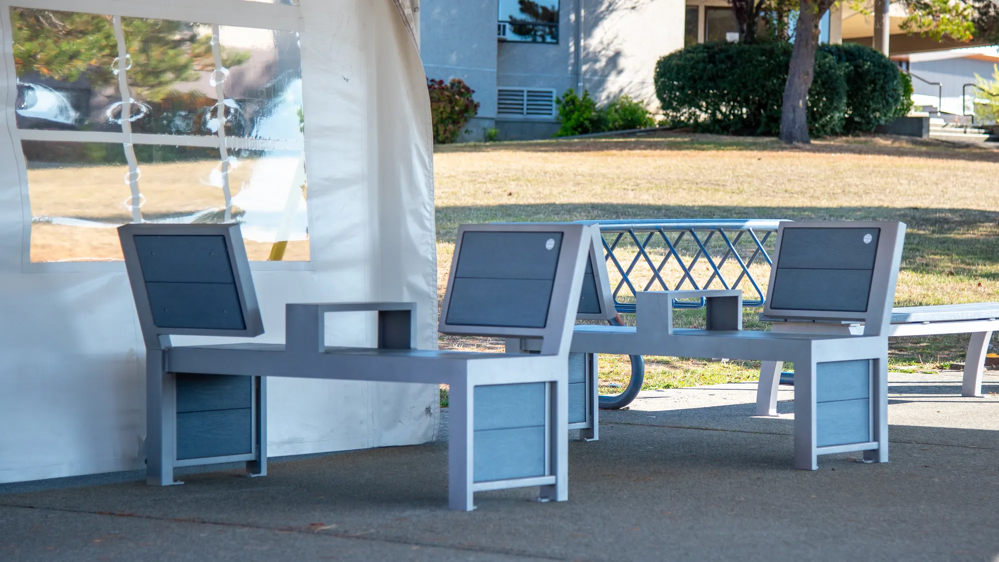 Wishbone Urban Form Split Back Benches at Pacific Christian Scho