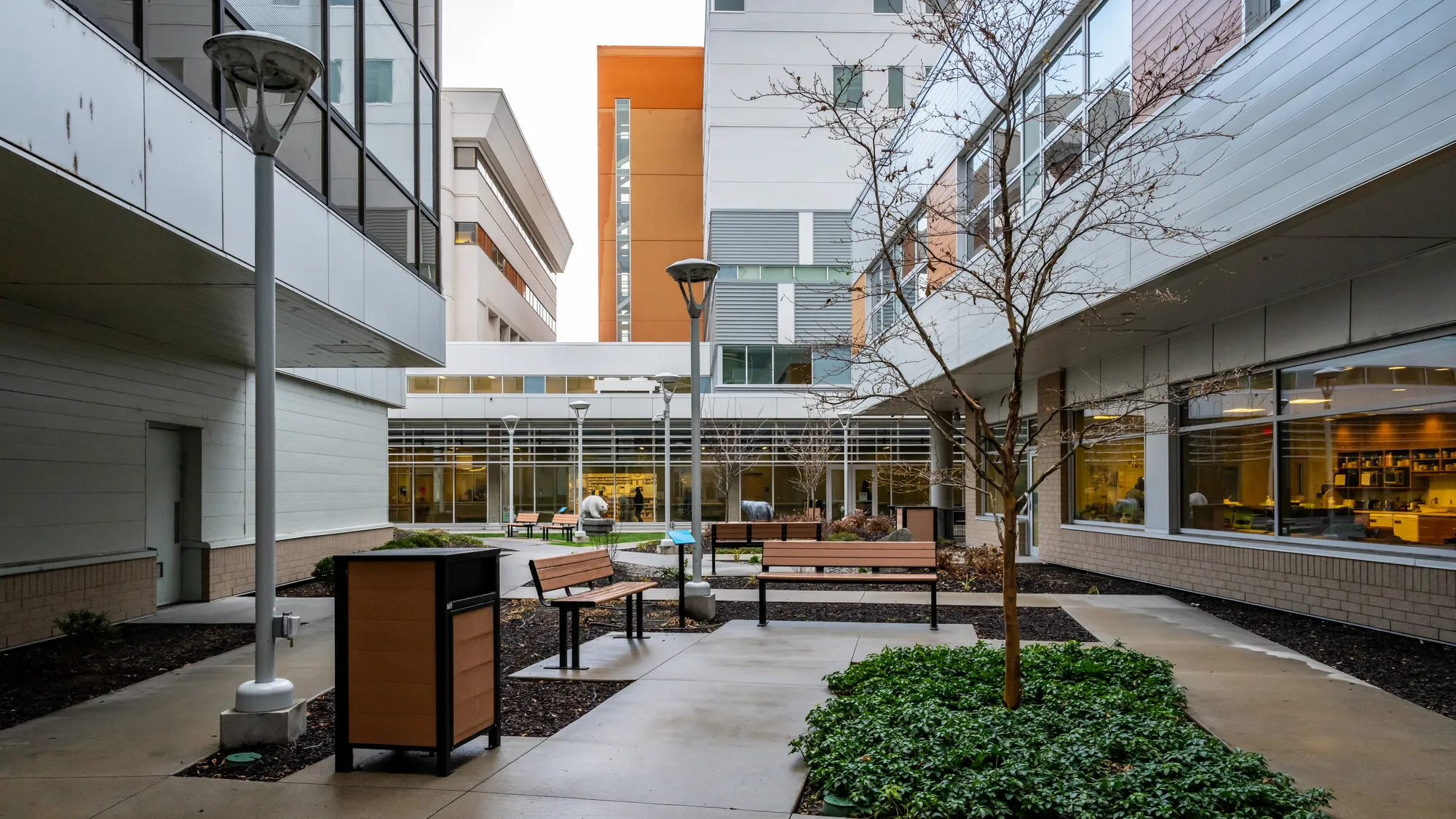 Wishbone Urban Form Waste Receptacles and Larson Benches at Kelo