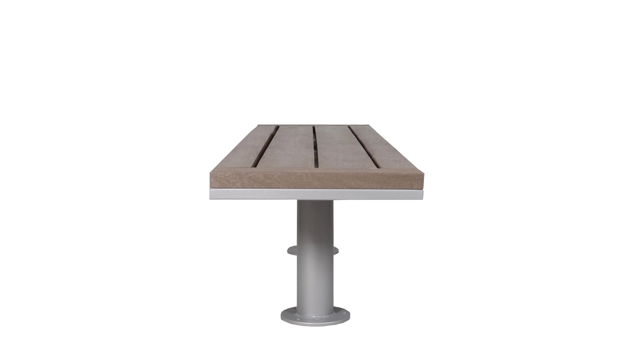 This SurRe straight bench features recycled plastic lumber slats and a powder-coated metal frame. It offers a simple and durable seating solution for various outdoor settings.