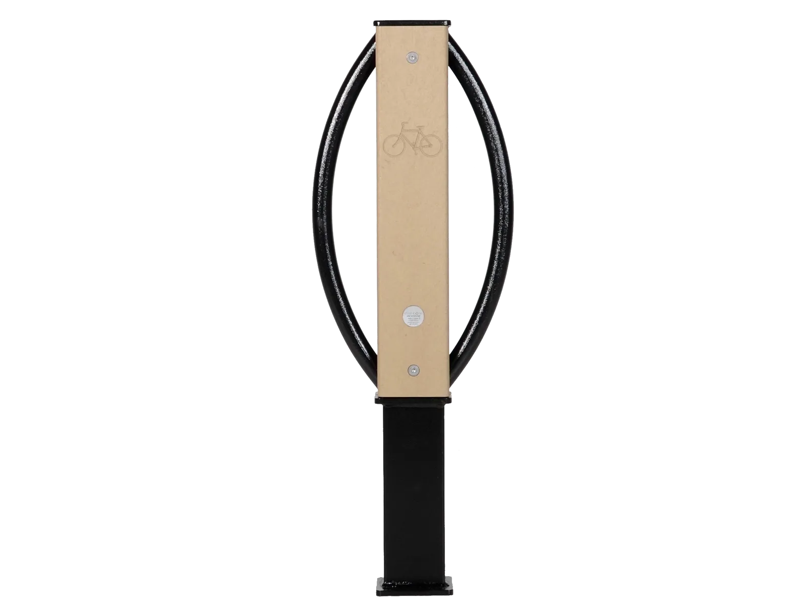 Modena 2-space bike rack with a black powder-coated frame and recycled plastic lumber accent. This bike rack offers a secure and stylish solution for bicycle parking.